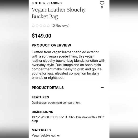 NWT 8 Other Reasons Elegant Cream Slouchy Bucket Bag - Picture 3 of 10